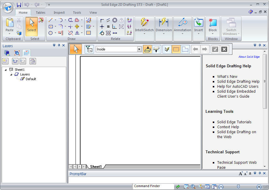 Solid Edge 2D Drafting 103.0 : Main window