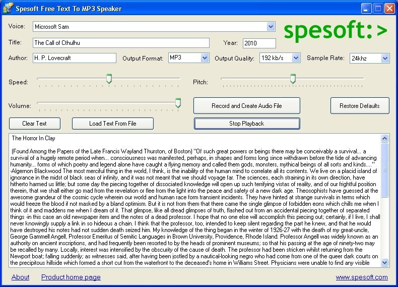 Spesoft Text To MP3 Speaker 1.0 : Playing Back the New Audio File
