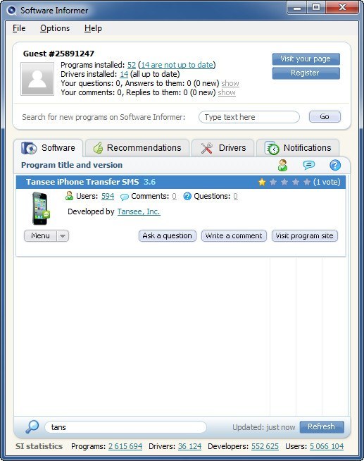 Tansee iPhone Transfer SMS 3.6 : S.I Client Wndow