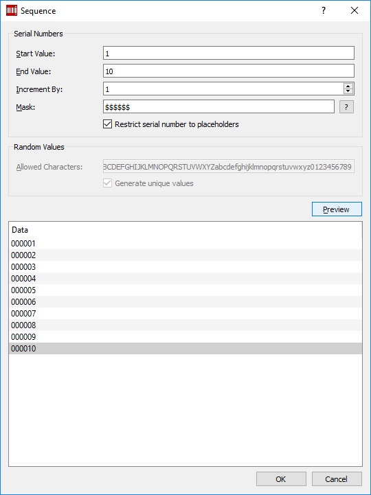 TEC-IT Barcode Studio 15.4 : Sequence Generator
