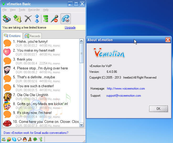 vEmotion - VoIP audio assistant 6.4 : Main window