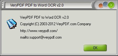 VeryPDF PDF to Word OCR Converter 2.0 : About Window