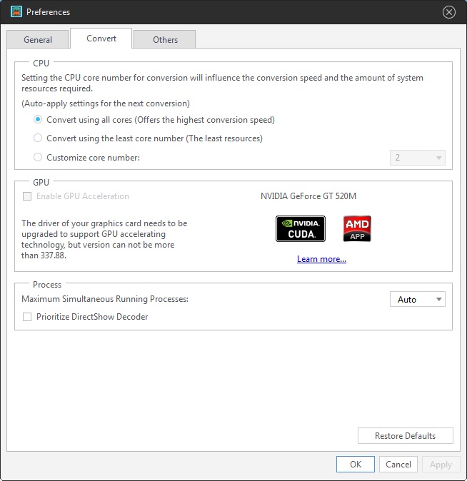 Xilisoft FLV Converter 7.8 : Preferences Dialog