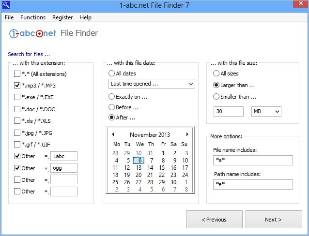1-abc.net File Finder 7.0 : Main window