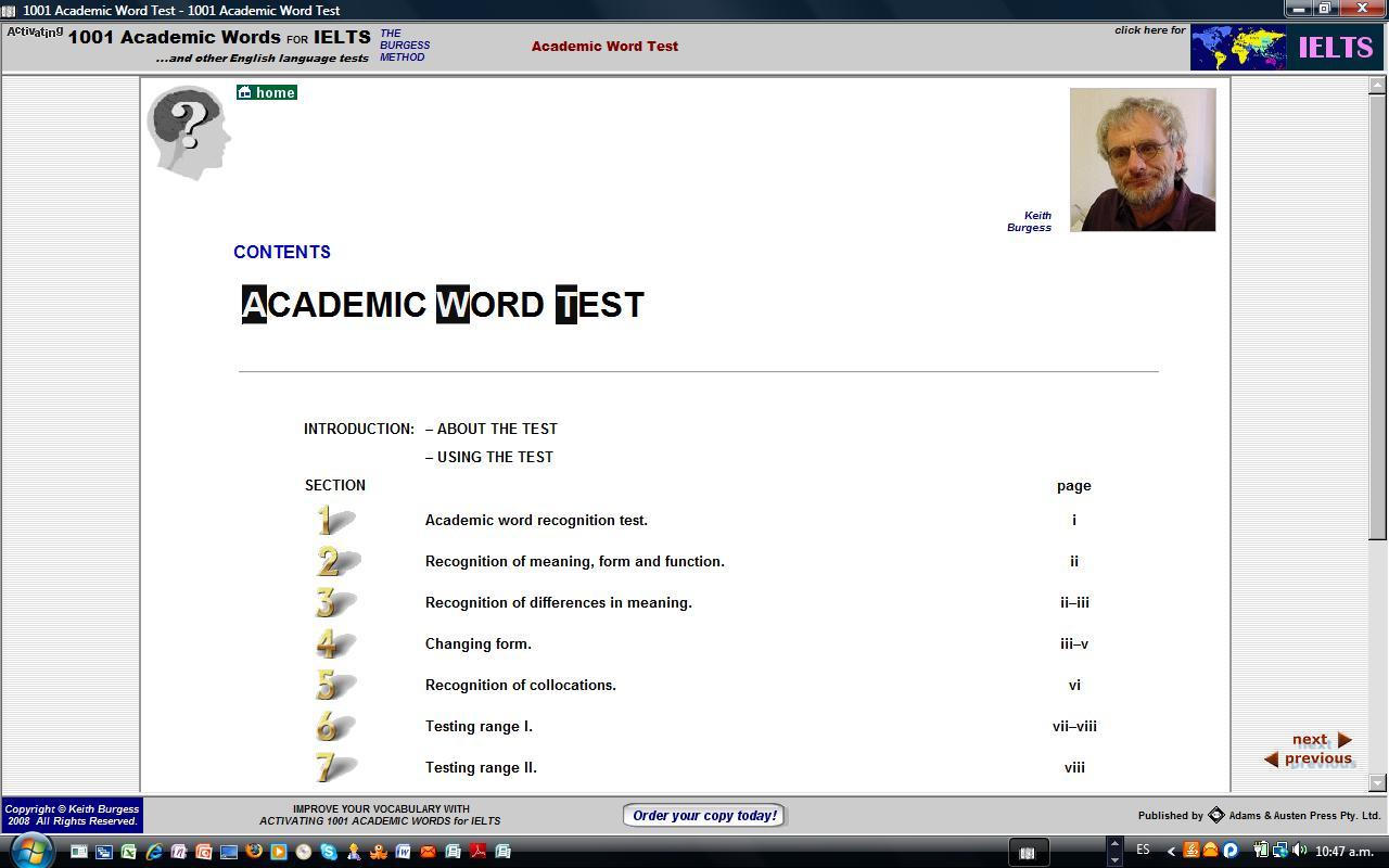 1001 Academic Word Test 1.2 : Index Menu