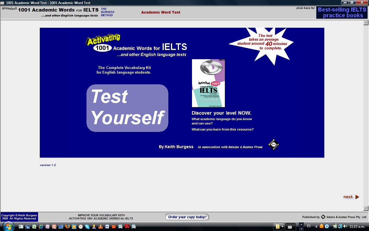 1001 Academic Word Test 1.2 : Main Menu