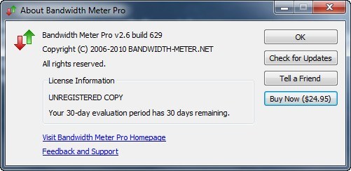 Bandwidth Meter Pro 2.6 : About Window