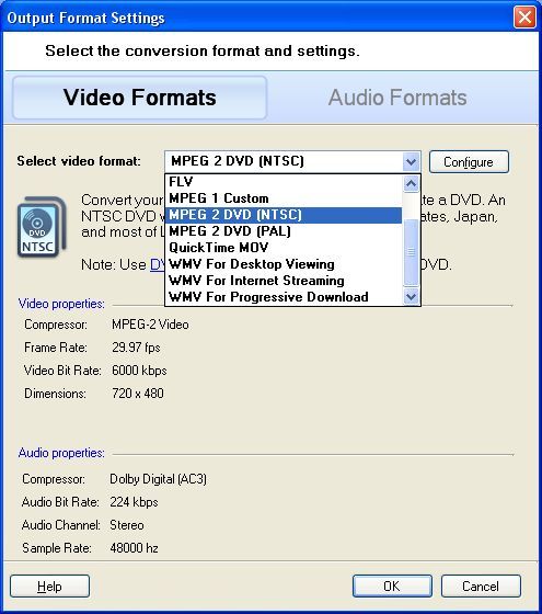 Digital Media Converter 4.1 : Output format settings (video)