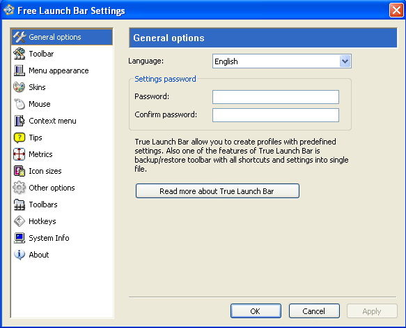 Free Launch Bar 1.0 : Settings