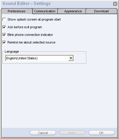 Sony Ericsson Sound Editor 1.1 : Settings - preferences