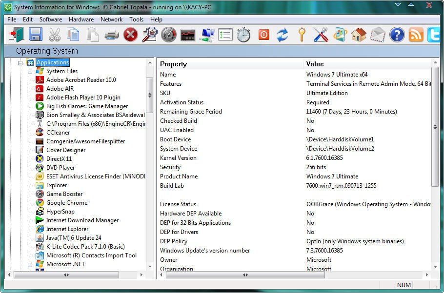 System Info for Windows 1.6 : Main window