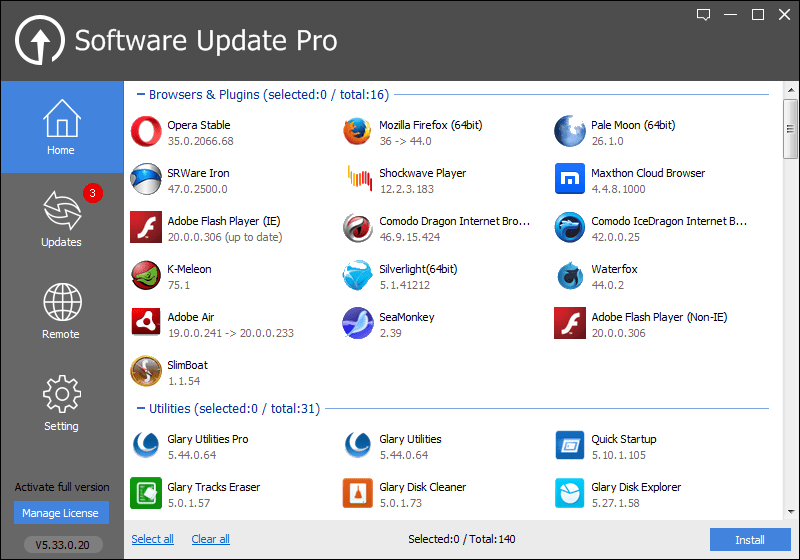 Software Update Pro 5.3 : Main window