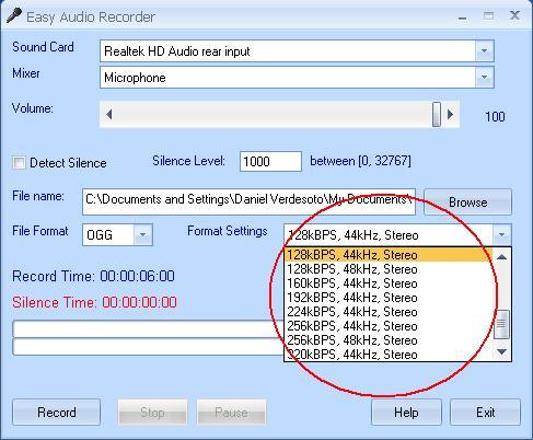 AML Easy Audio Record 3.2 : Format Options