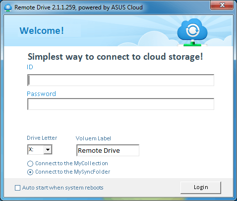 ASUS WebStorage Remote Drive 2.1 : Main window