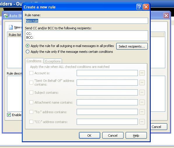 Auto BCC/CC for Microsoft Outlook 2.6 : Create new rule 
