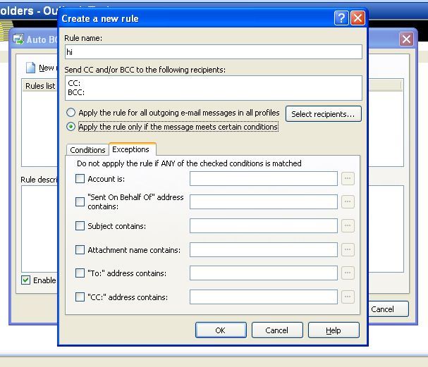 Auto BCC/CC for Microsoft Outlook 2.6 : Exceptions