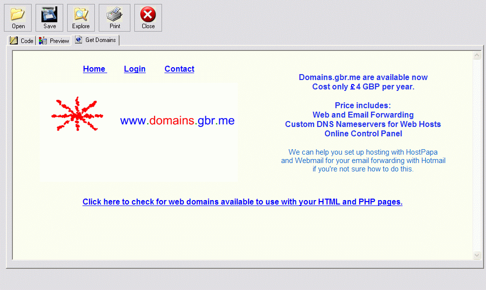 Beginners HTML 1.5 : Get domains window