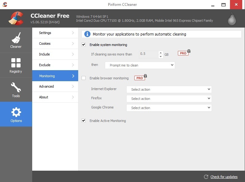 CCleaner 5.6 : CCleaner Options