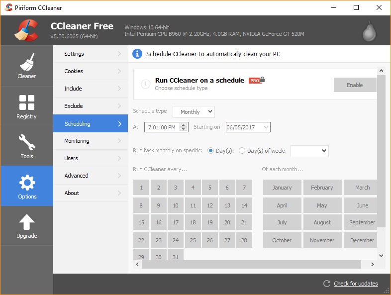 CCleaner 5.3 : Options Dialog