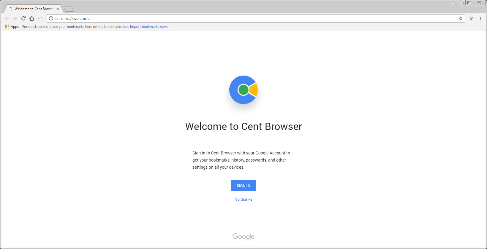 Cent Browser 2.8 : Main window