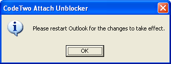 CodeTwo Attach Unblocker 1.2 : Program's message