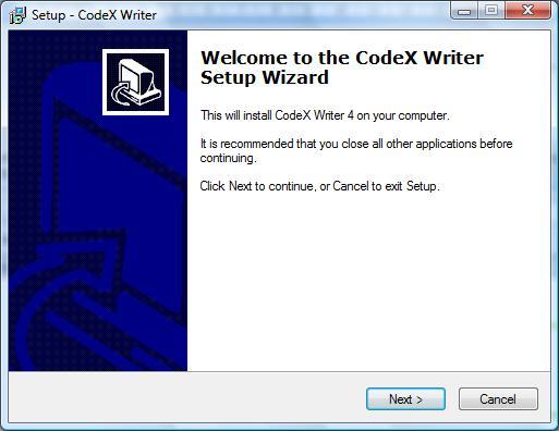 CodeX Writer 4.0 : Installation