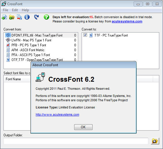 CrossFont 6.2 : Main window