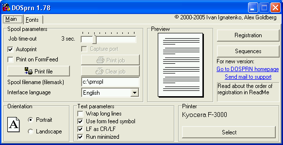 DOSPRN 1.7 : Main Window