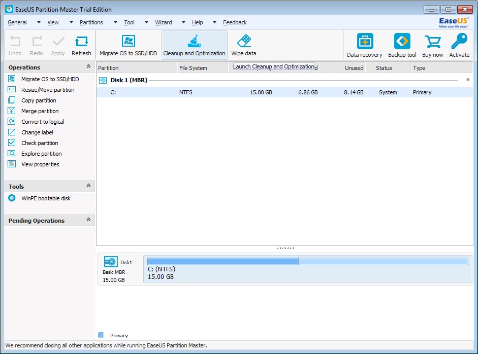 EASEUS Partition Master Unlimited Edition 10.2 : Main Screen