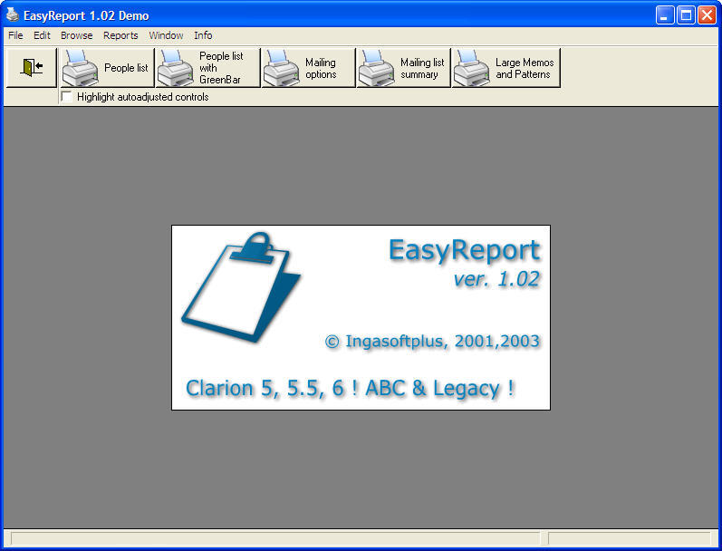 EasyReport 1.0 : Main Window
