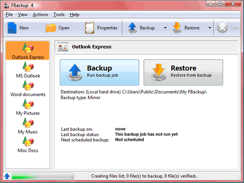 FBackup 4.7 : Main window