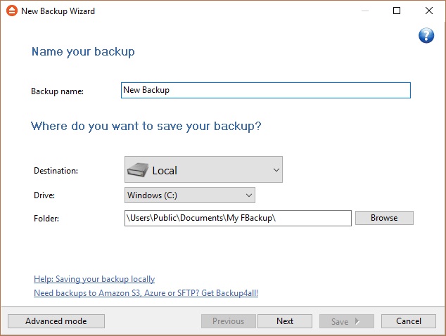 FBackup 6.5 : New Backup Wizard