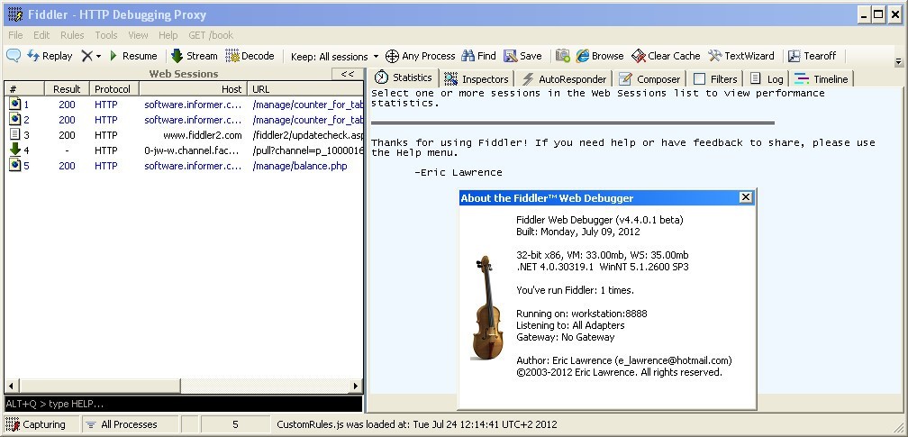 Fiddler 4.4 beta : Main Window