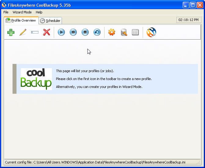 FilesAnywhere CoolBackup 5.3 : Main window