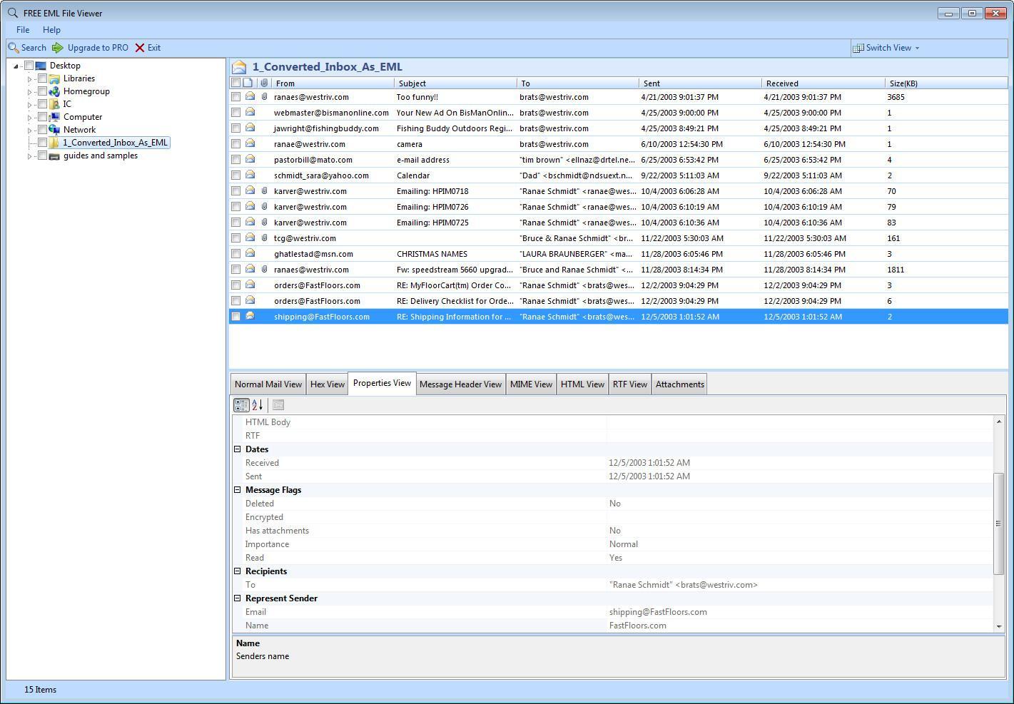 FREE EML File Viewer 2.0 : Properties