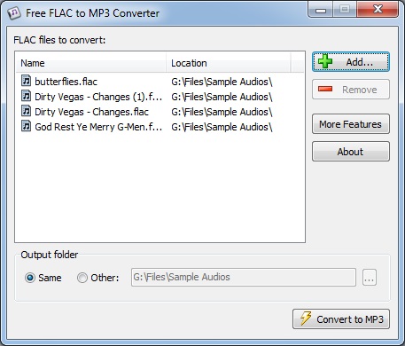 Free FLAC to MP3 Converter 1.4 : Input Files