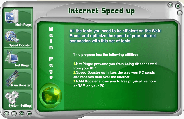Free Internet Speed up Lite : Main Menu