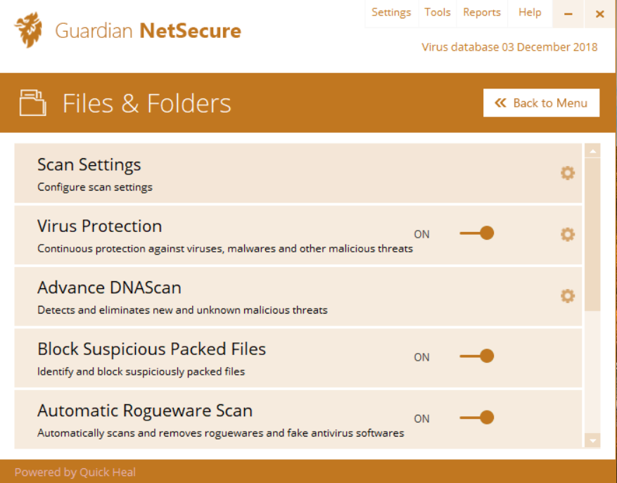 Guardian NetSecure 17.0 : Files&Folders window
