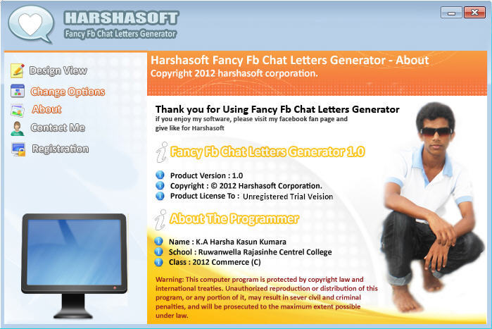 Harshasoft fancy fb chat letters generator 1.0 : Main window