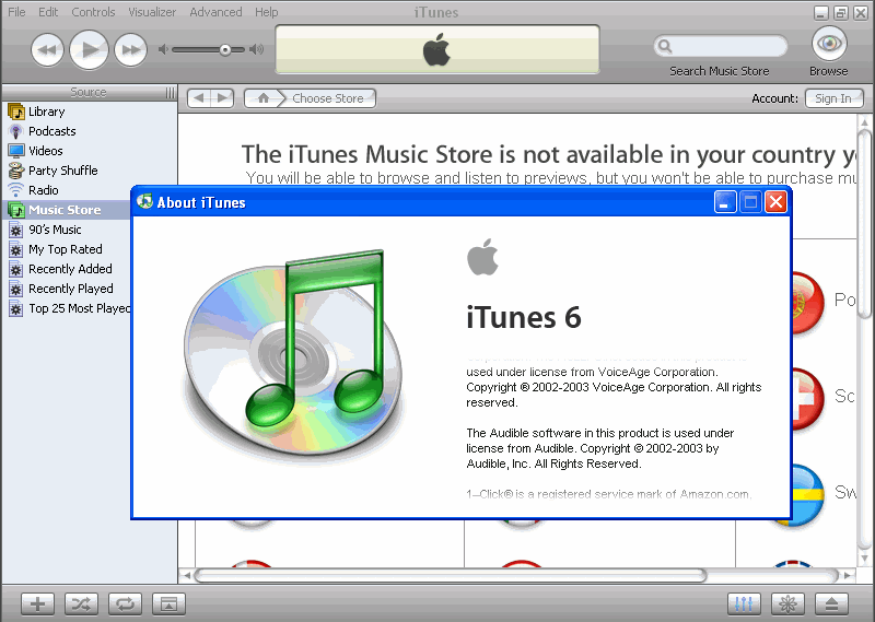 iTunes 6.0 : iTunes 6.0 Abour window