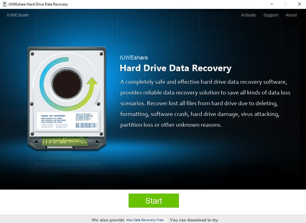 IUWEshare Hard Drive Data Recovery 1.1 : Main window