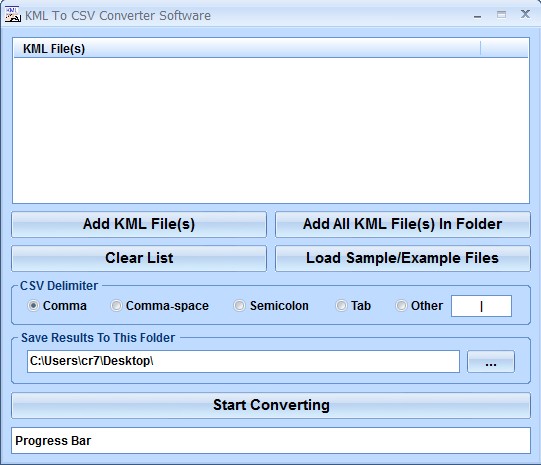 KML To CSV Converter Software 7.0 : Main Window
