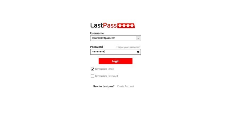 LastPass for Windows 8 0.0 : Login screen