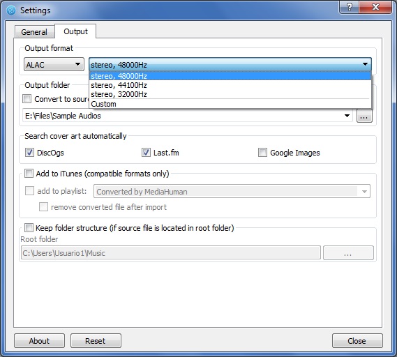 MediaHuman Audio Converter 1.9 : Output Settings