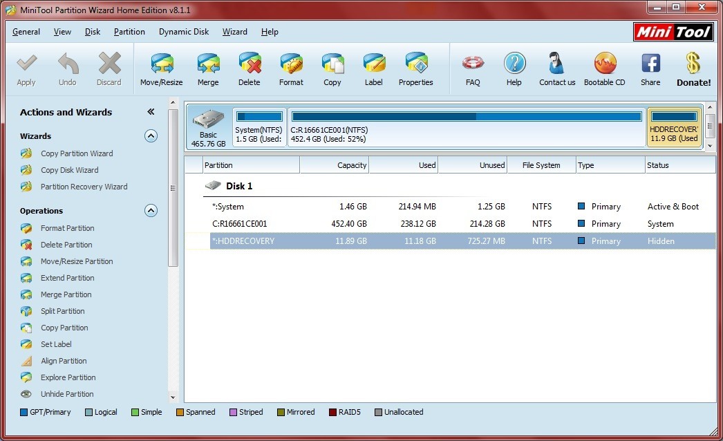 MiniTool Partition Wizard 8.1 : Main Interface