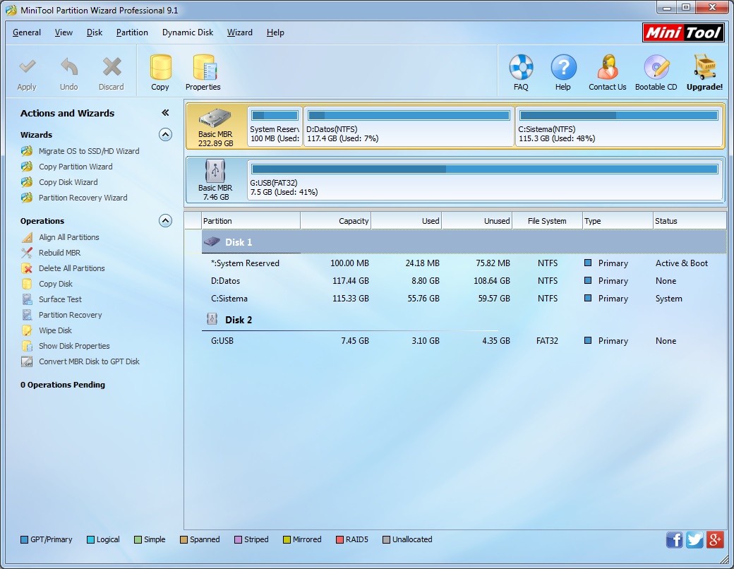 MiniTool Partition Wizard 9.1 : Main Interface