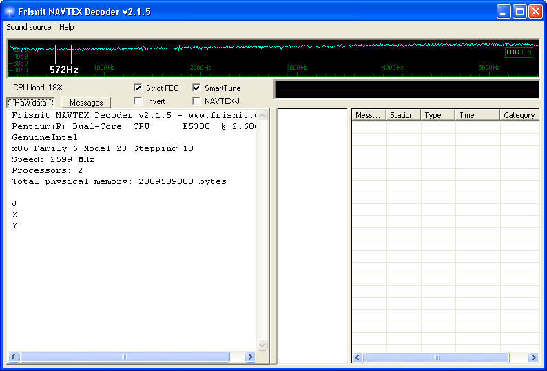 NAVTEX Decoder 2.1 : Main window