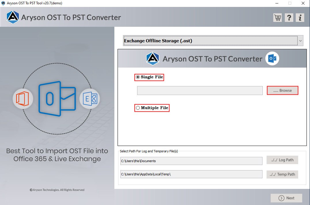 OST To PST Converter 20.9 : Main Window