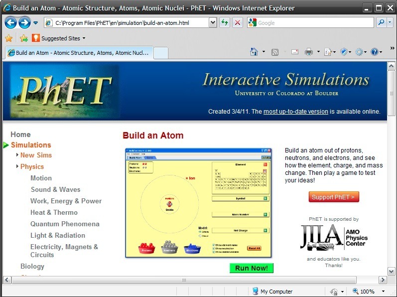 PhET 1.0 : Simulation page