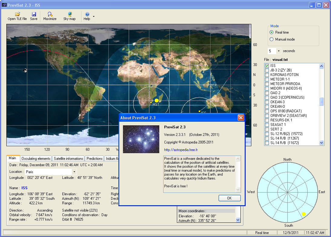 PreviSat 2.3 : Main window